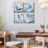 Monterey Bay Nautical Ocean Vintage Canvas Wall Art Print, 4 Piece Set