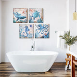 Monterey Bay Nautical Ocean Vintage Canvas Wall Art Print, 4 Piece Set