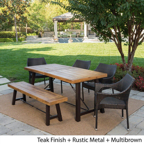 Montgomery Outdoor 6-Piece Rectangle Wicker Wood Dining Set by Christopher Knight Home