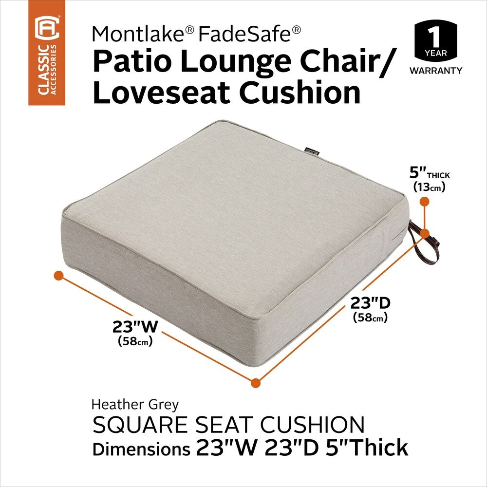 Classic Accessories Montlake Water-Resistant 23 x 23 x 5 Inch Patio Seat Cushion