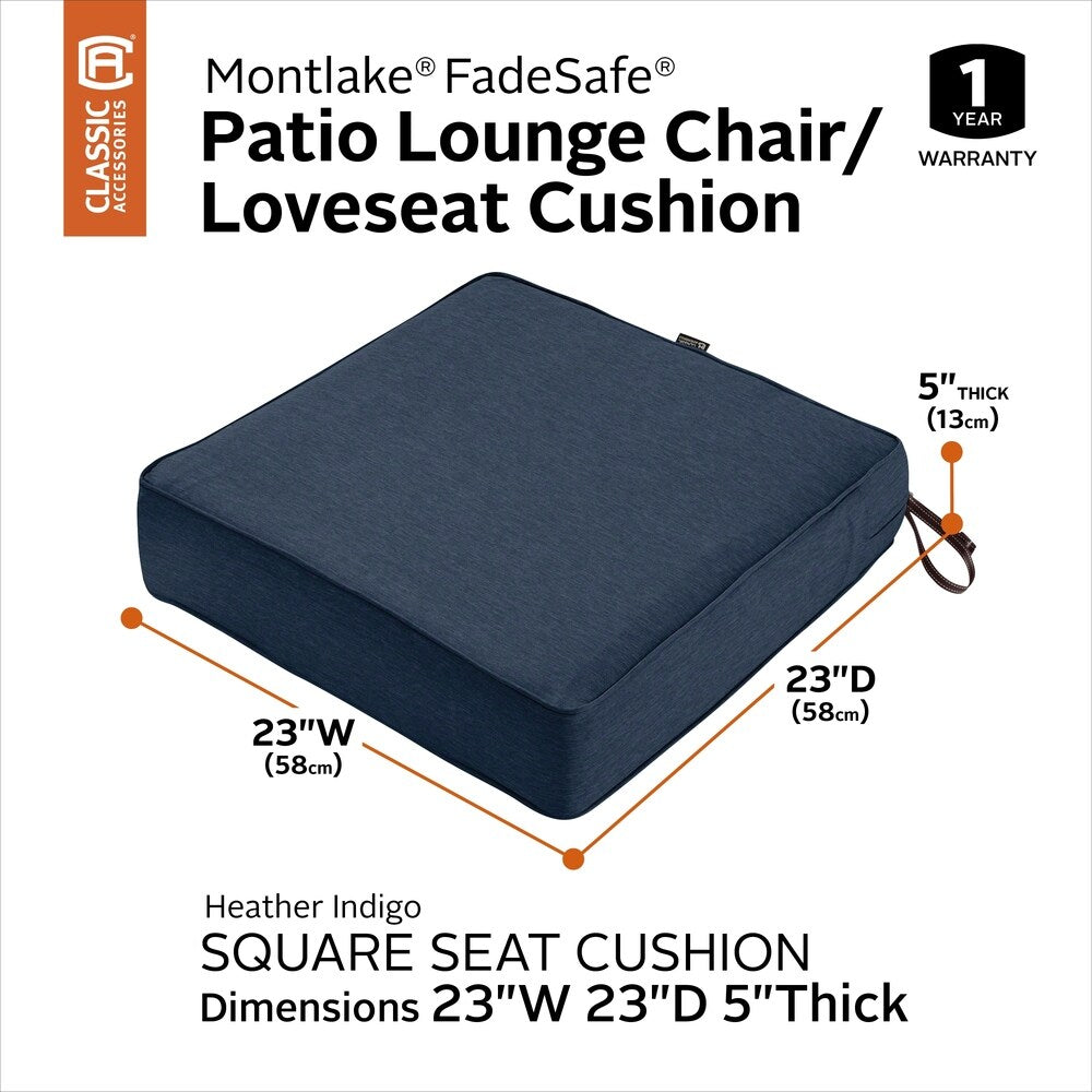 Classic Accessories Montlake Water-Resistant 23 x 23 x 5 Inch Patio Seat Cushion
