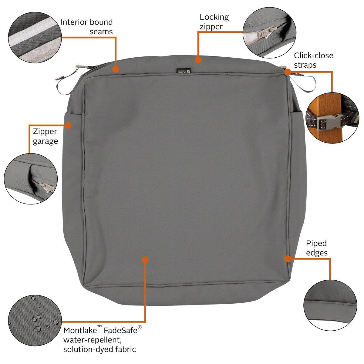 Montlake FadeSafe Square Patio Lounge Seat Cushion Slip Cover