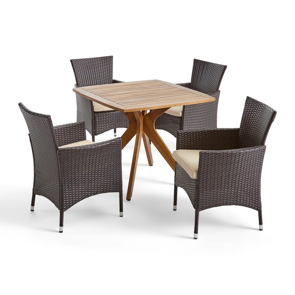 Montserrat Outdoor 5 Piece Wood and Wicker Dining Set by Christopher Knight Home