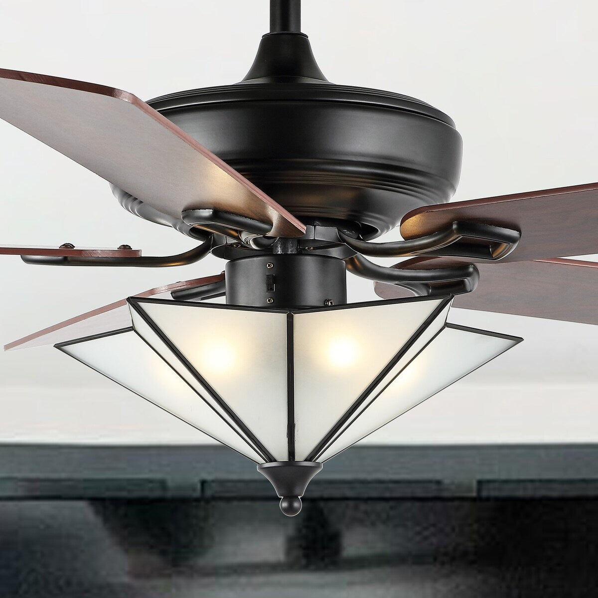 Moravia 52" 5-Light Farmhouse Rustic Iron Star Shade LED Ceiling Fan With Remote, Black by JONATHAN Y