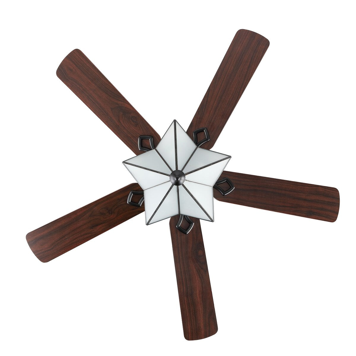 Moravia 52" 5-Light Farmhouse Rustic Iron Star Shade LED Ceiling Fan With Remote, Black by JONATHAN Y