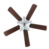 Moravia 52" 5-Light Farmhouse Rustic Iron Star Shade LED Ceiling Fan With Remote, Black by JONATHAN Y