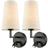 Morbihan Wall Sconce Set of 2 Fabric Wall Lamp with USB Port and Switch