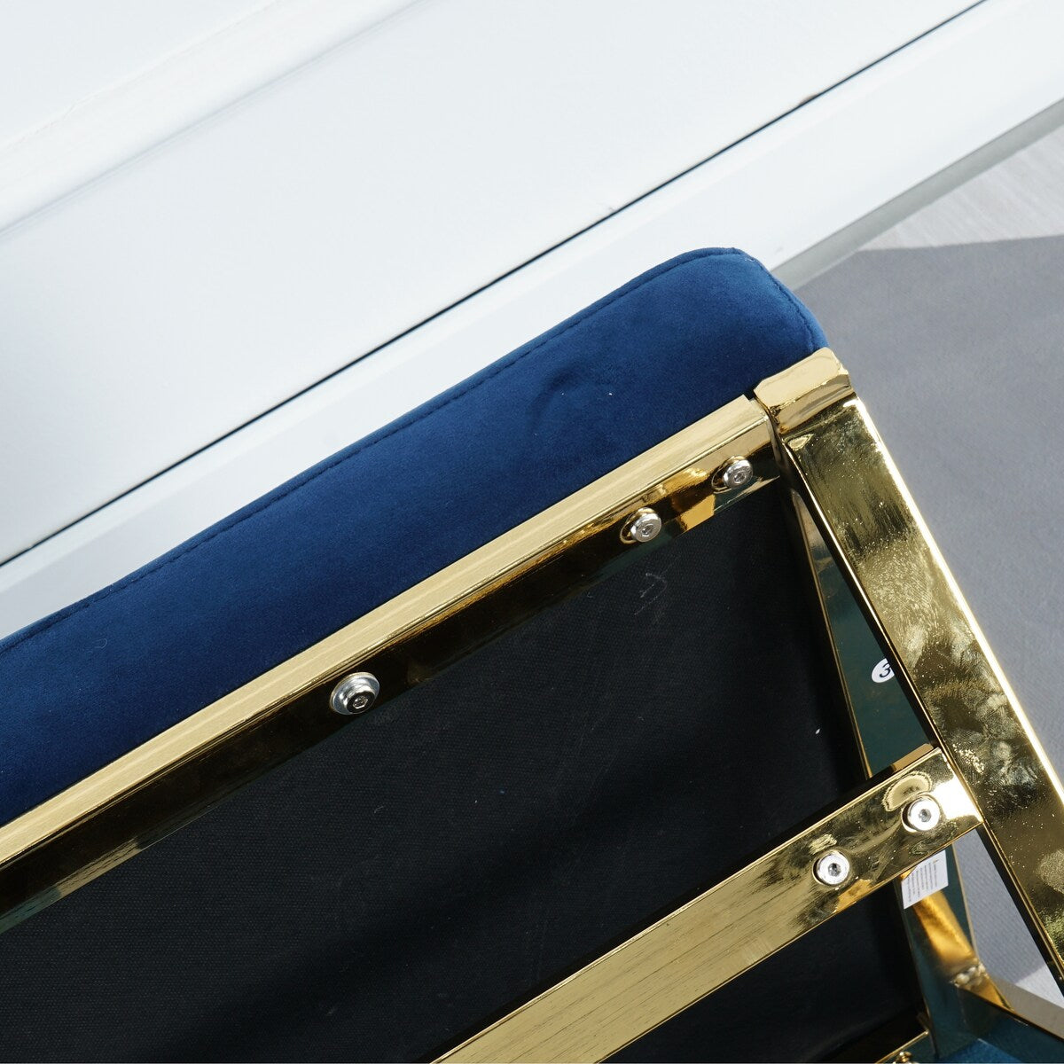 Morden Blue bench with metal X legs and Velvet Fabric for Entryway Living Room