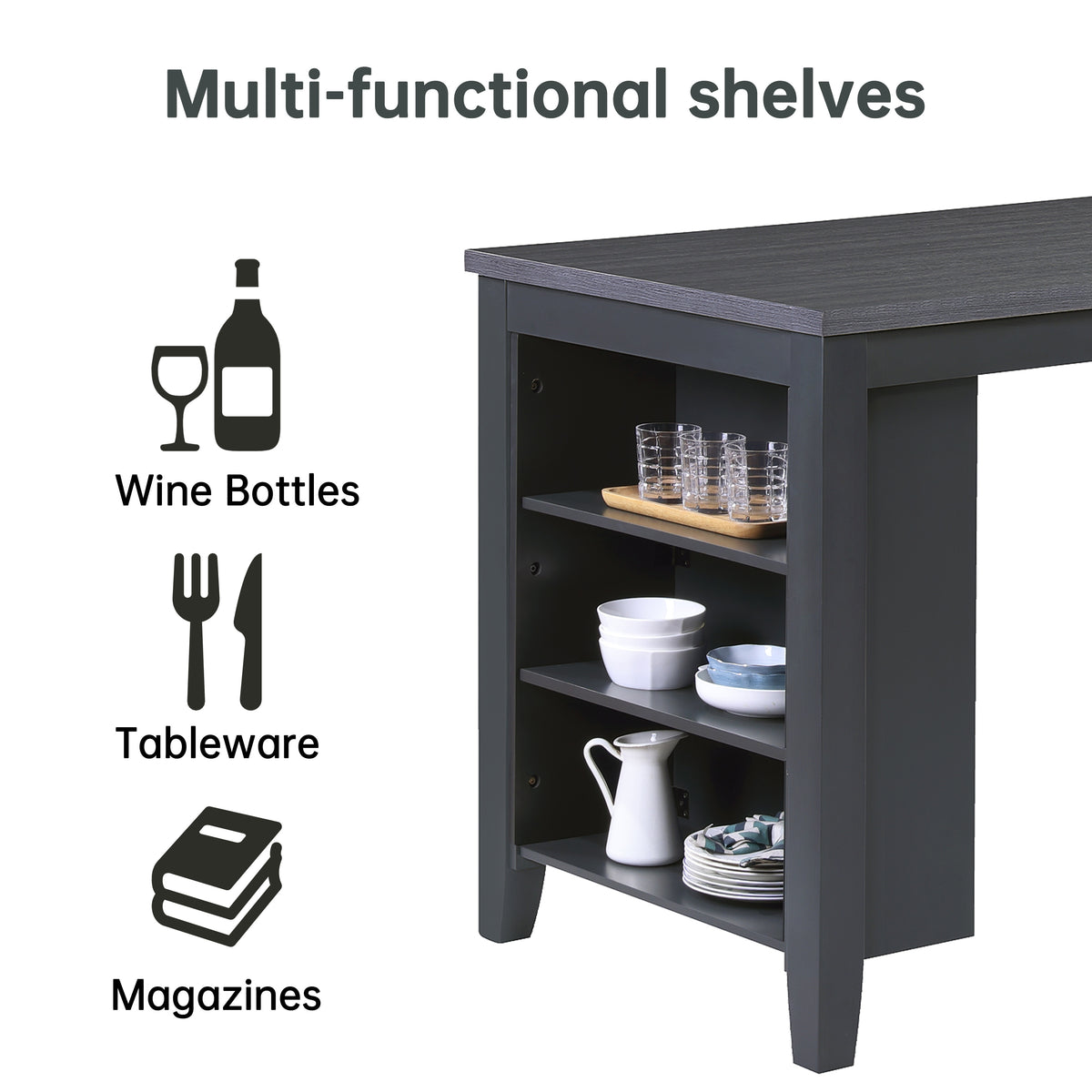 Morden Fort Farmhouse Rustic Dining Table with Storage Shelves, Rubber
