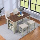 Morden Fort Farmhouse Rustic Dining Table with Storage Shelves, Rubberwood, Counter Height