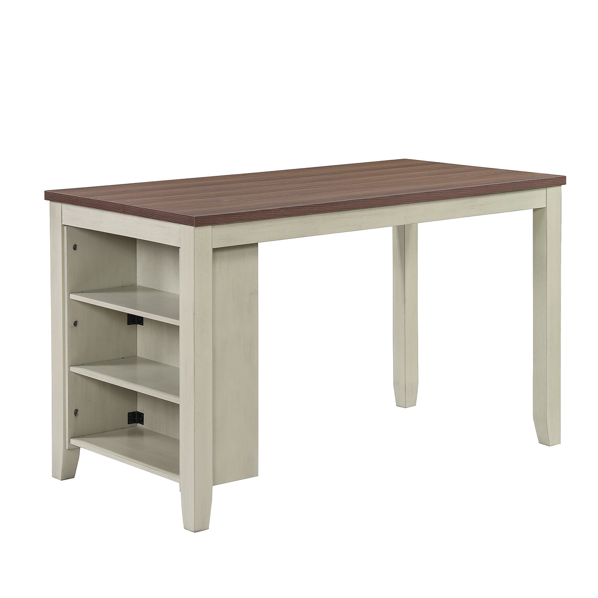 Morden Fort Farmhouse Rustic Dining Table with Storage Shelves, Rubberwood, Counter Height