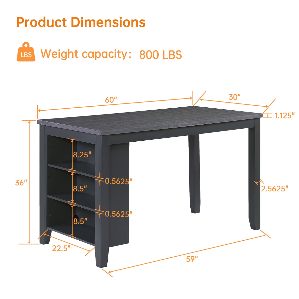 Morden Fort Farmhouse Rustic Dining Table with Storage Shelves, Rubberwood, Counter Height