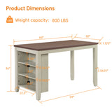 Morden Fort Farmhouse Rustic Dining Table with Storage Shelves, Rubberwood, Counter Height
