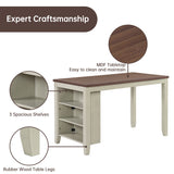 Morden Fort Farmhouse Rustic Dining Table with Storage Shelves, Rubberwood, Counter Height