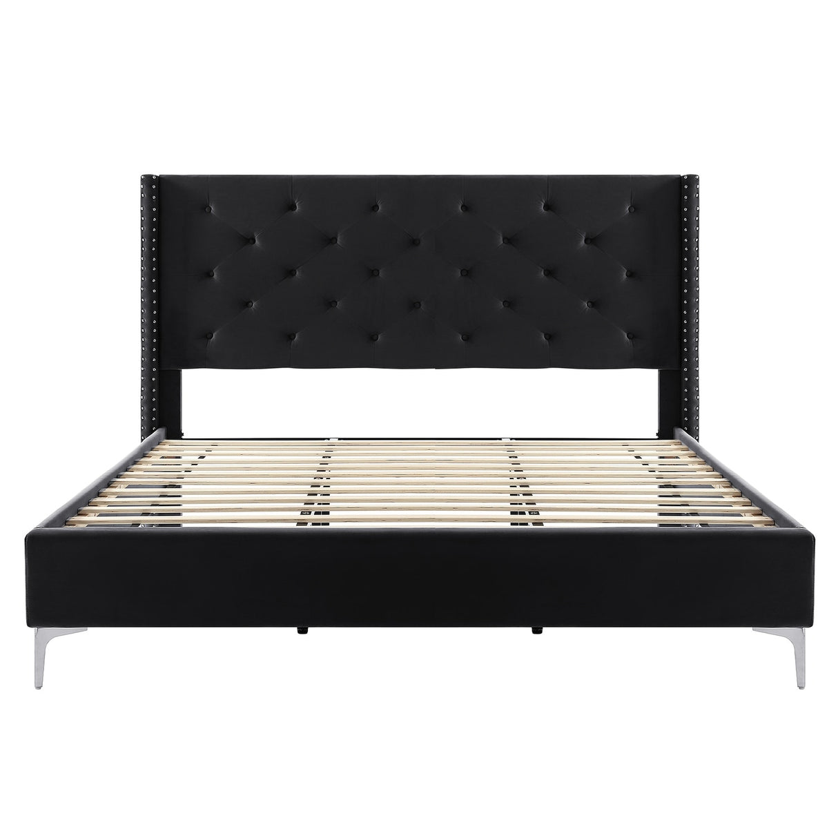 Morden Fort Queen Size Velvet Upholstered Platform Bed Frame with 6 inches Metal Legs