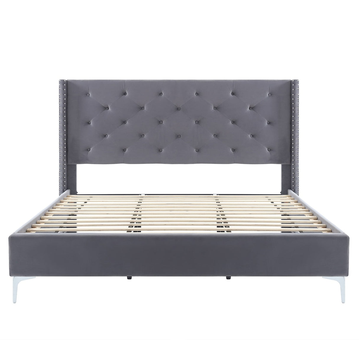 Morden Fort Queen Size Velvet Upholstered Platform Bed Frame with 6 inches Metal Legs