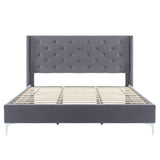 Morden Fort Queen Size Velvet Upholstered Platform Bed Frame with 6 inches Metal Legs