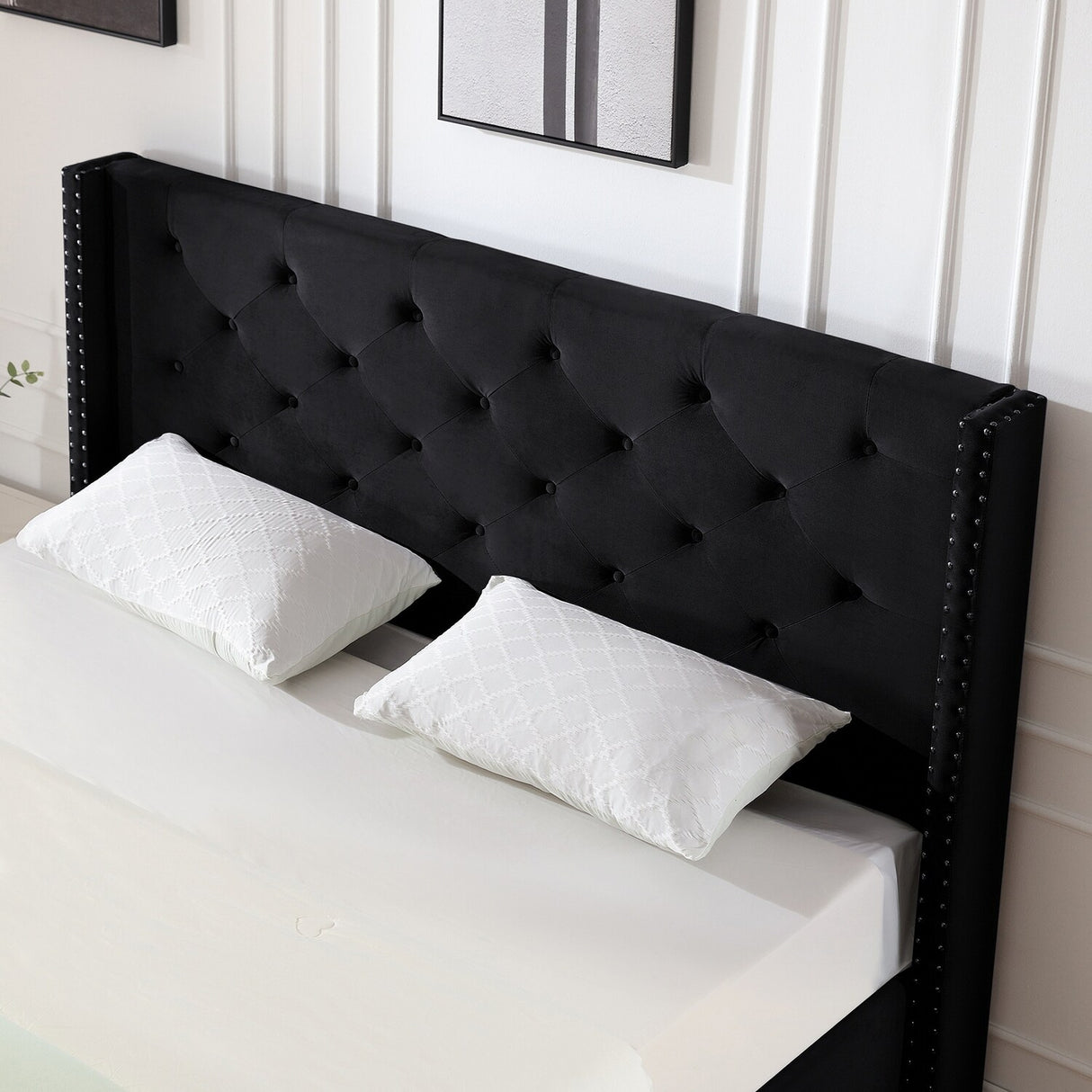 Morden Fort Queen Size Velvet Upholstered Platform Bed Frame with 6 inches Metal Legs