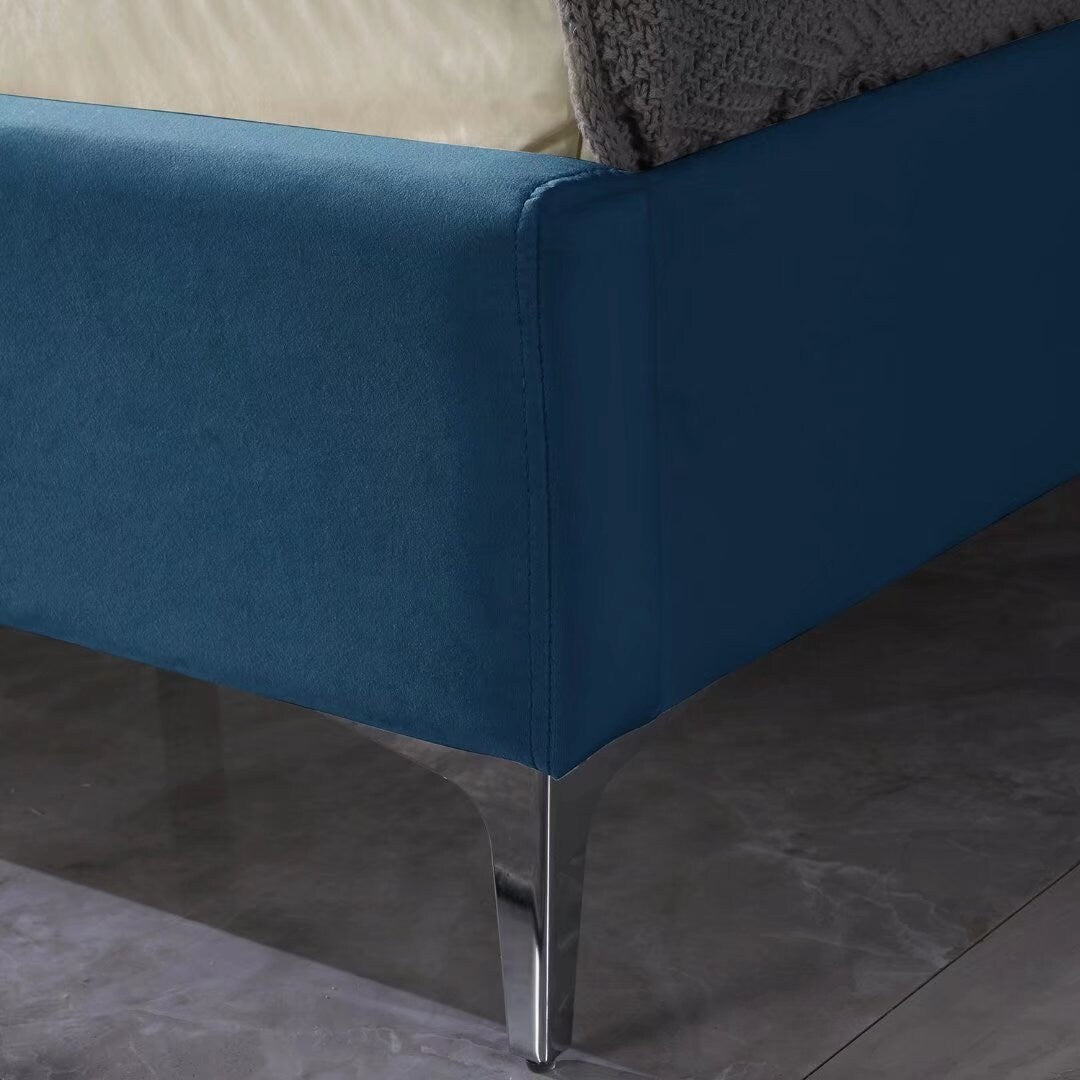 Morden Fort Queen Size Velvet Upholstered Platform Bed Frame with 6 inches Metal Legs