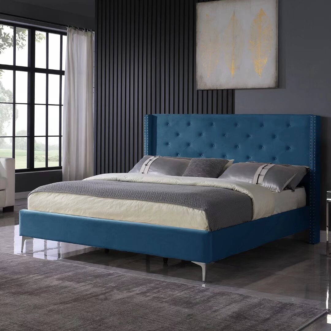 Morden Fort Queen Size Velvet Upholstered Platform Bed Frame with 6 inches Metal Legs