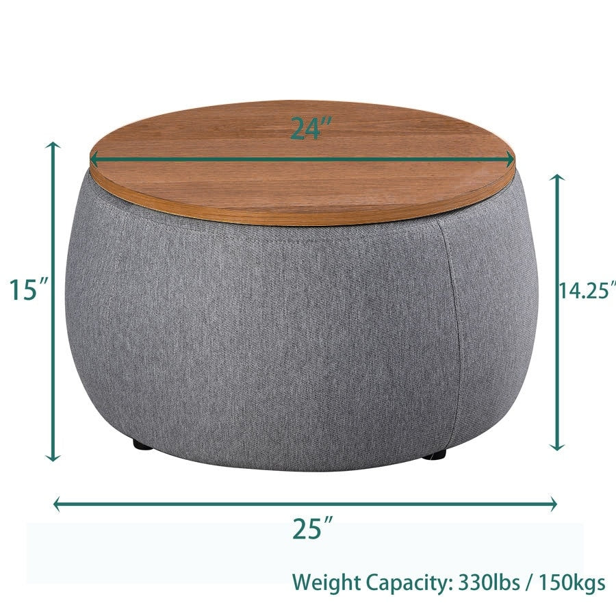 Morden Fort Round Storage Ottomans Linen Footstool with Lid