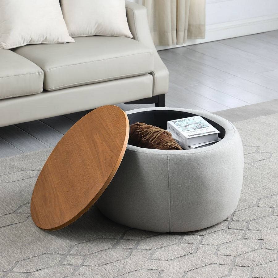 Morden Fort Round Storage Ottomans Linen Footstool with Lid