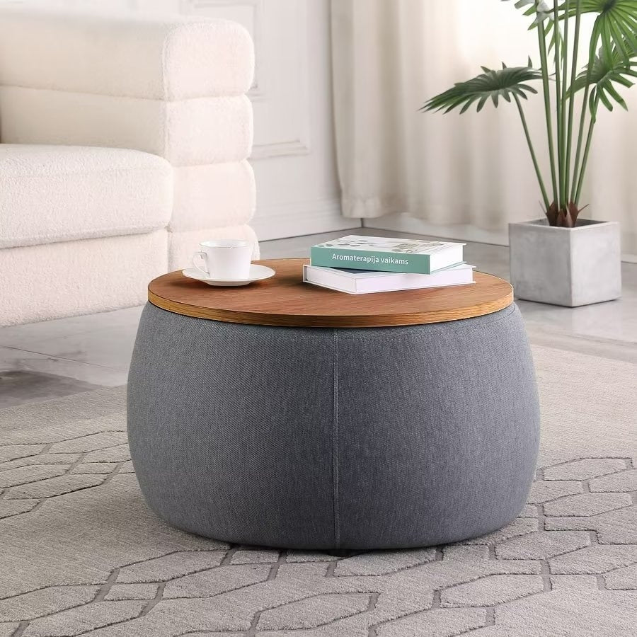 Morden Fort Round Storage Ottomans Linen Footstool with Lid