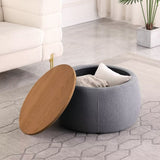 Morden Fort Round Storage Ottomans Linen Footstool with Lid