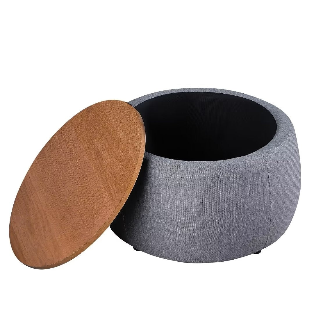 Morden Fort Round Storage Ottomans Linen Footstool with Lid