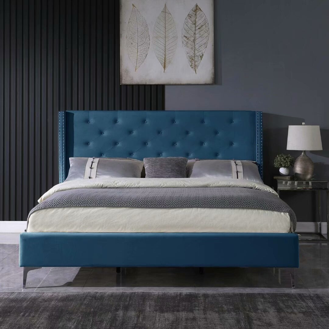 Morden Fort Queen Size Velvet Upholstered Platform Bed Frame with 6 inches Metal Legs
