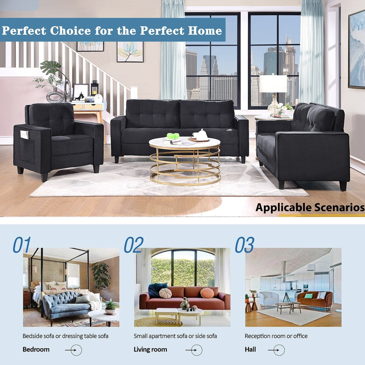Morden Style Couch Furniture Upholstered for Home or Office