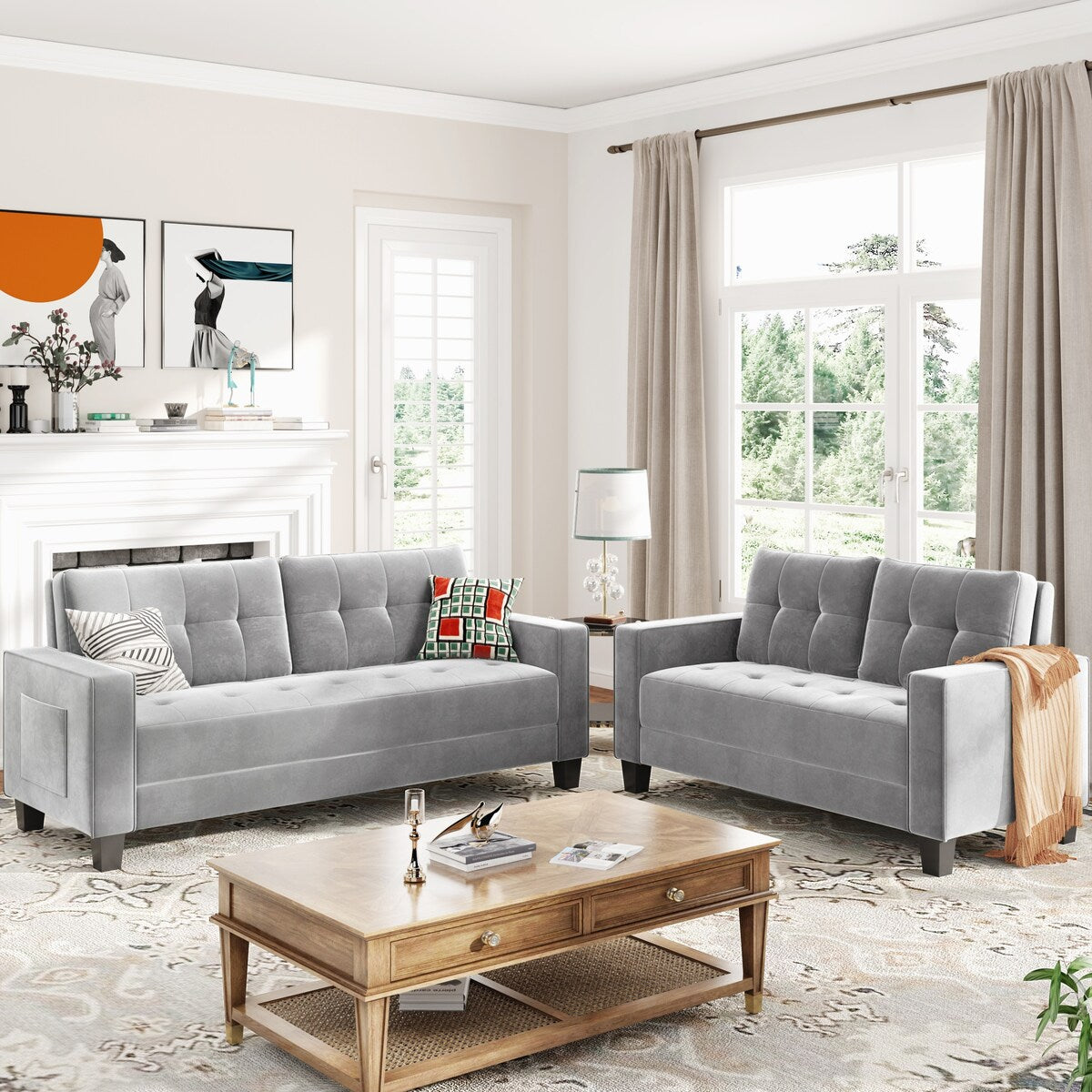 Morden Style Sofa Set Couch Furniture Upholstered Loveseat and Three Seat Sofa for Home or Office