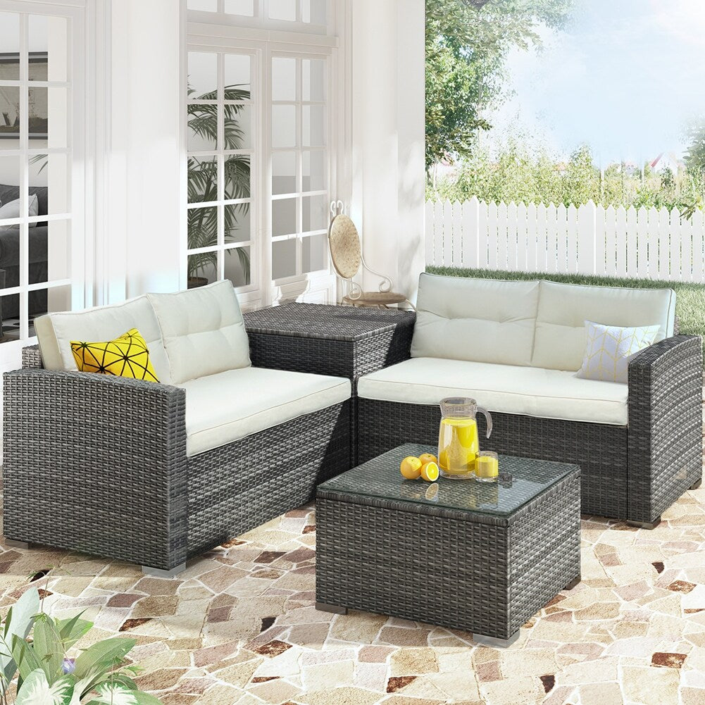 Mordern Outdoor Furniture Sofa Set with Large Storage Box Beige
