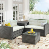 Mordern Outdoor Furniture Sofa Set with Large Storage Box Beige