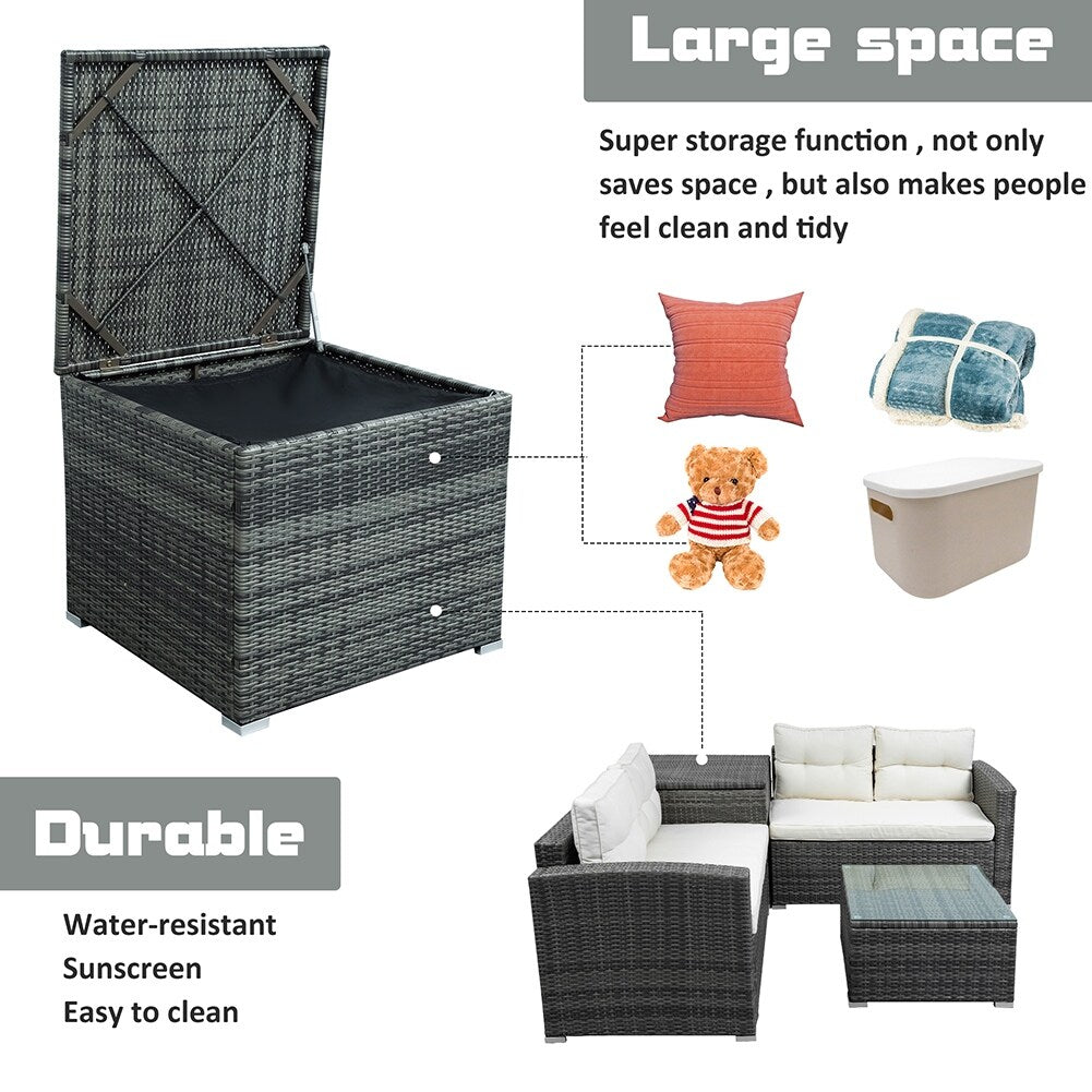 Mordern Outdoor Furniture Sofa Set with Large Storage Box Beige