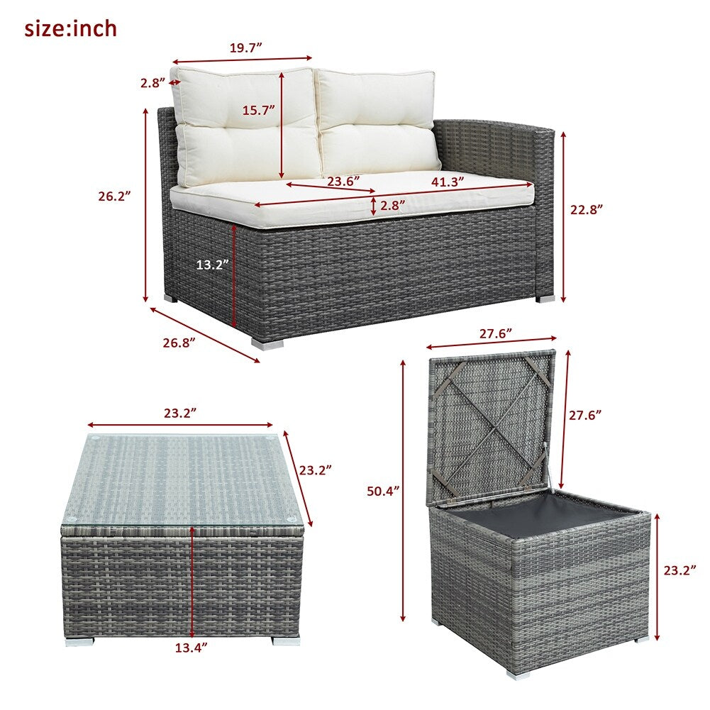 Mordern Outdoor Furniture Sofa Set with Large Storage Box Beige