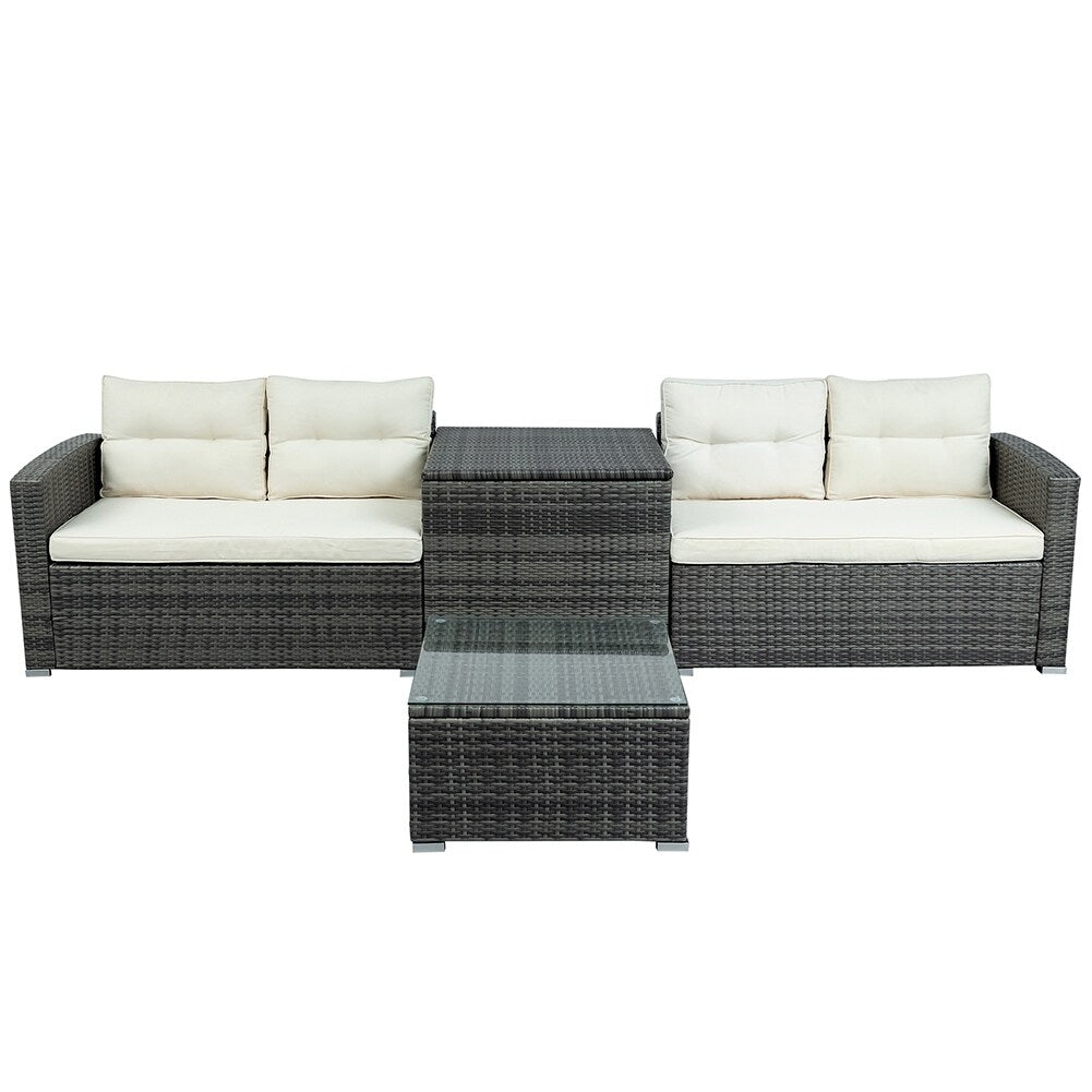 Mordern Outdoor Furniture Sofa Set with Large Storage Box Beige