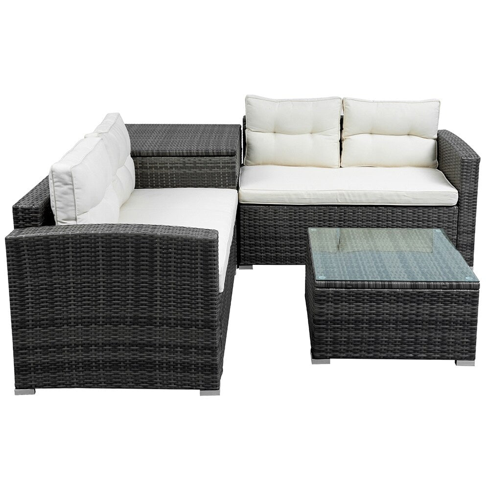 Mordern Outdoor Furniture Sofa Set with Large Storage Box Beige