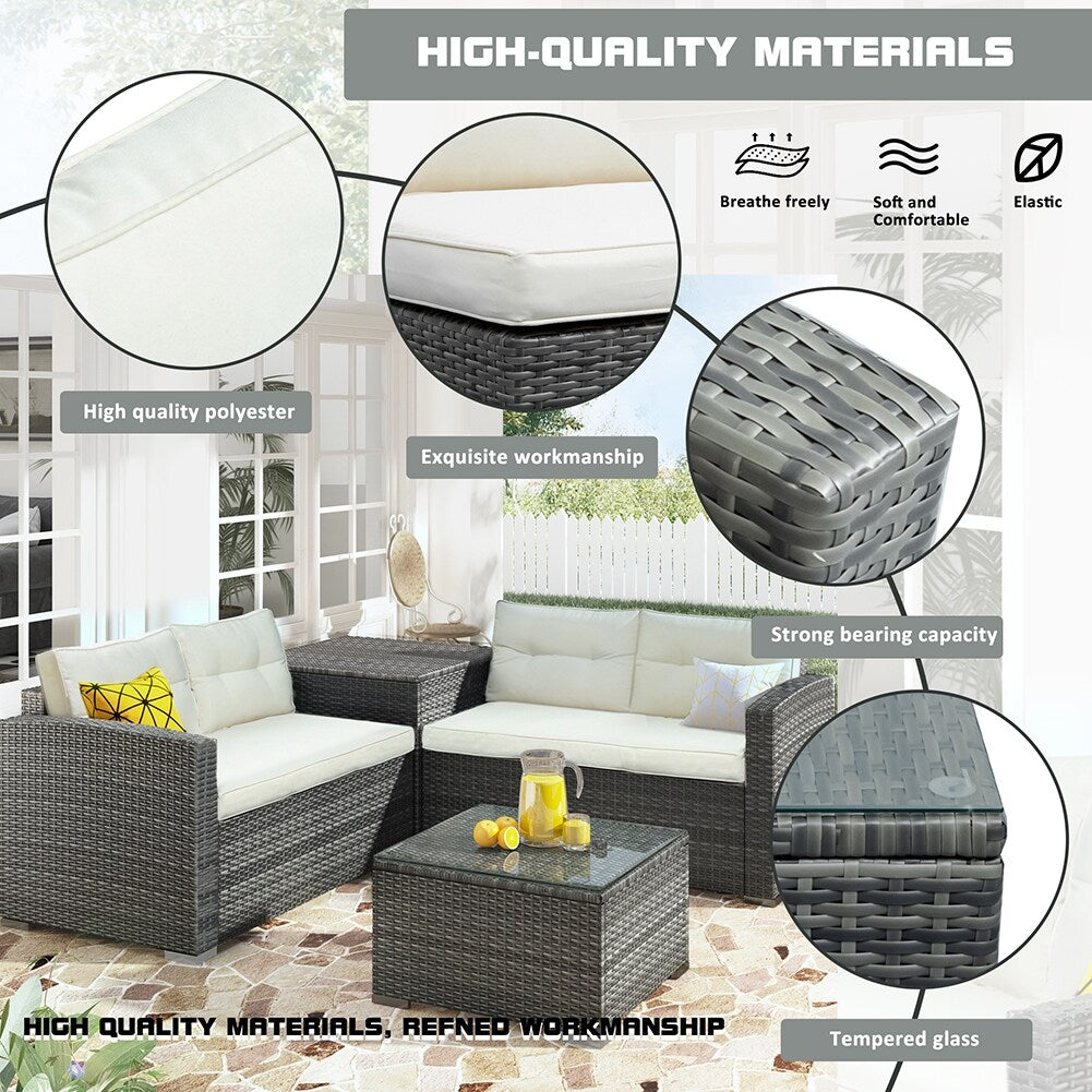 Mordern Outdoor Furniture Sofa Set with Large Storage Box Beige