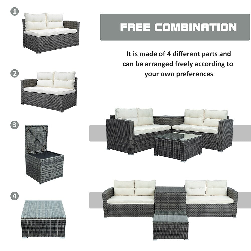 Mordern Outdoor Furniture Sofa Set with Large Storage Box Beige