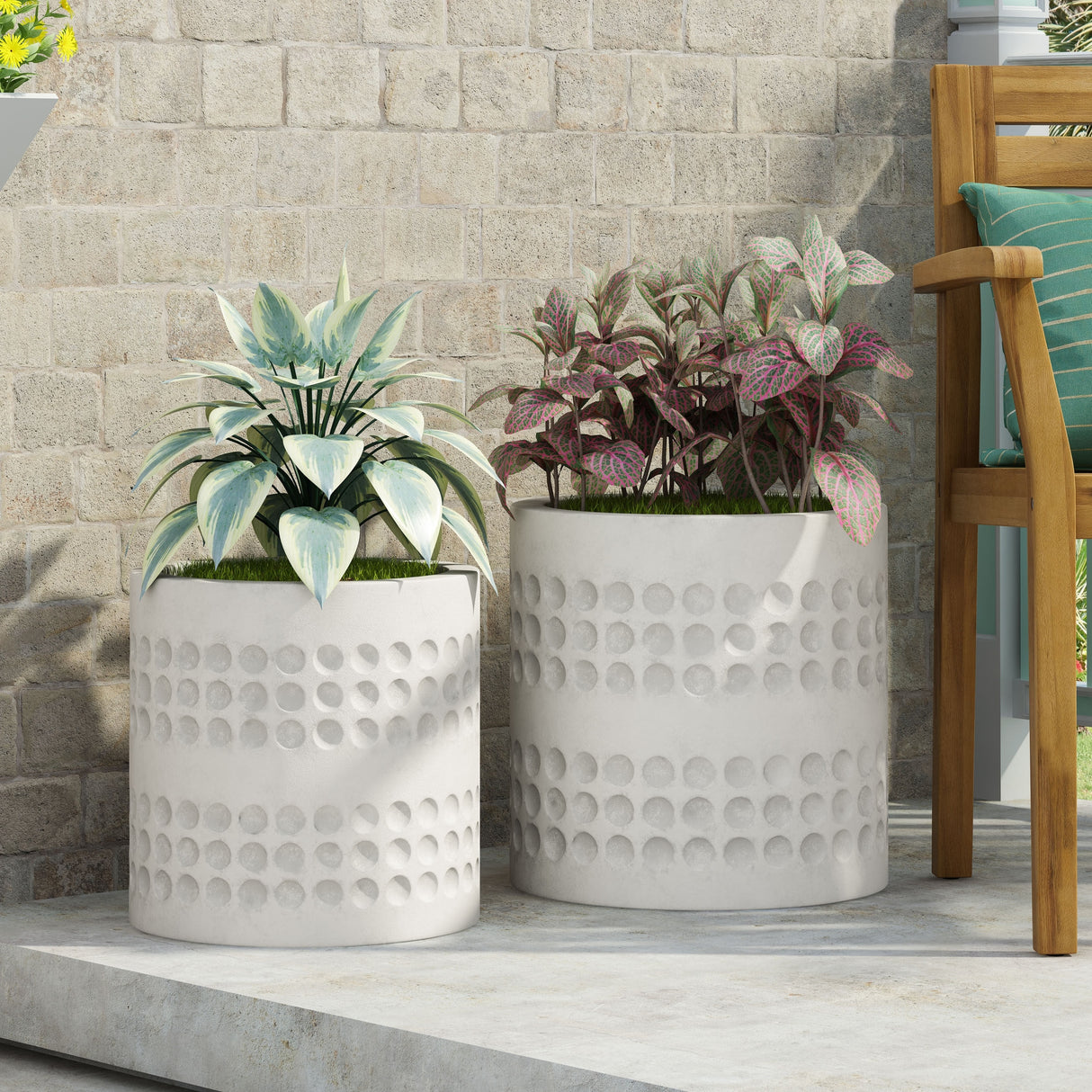 Morelos Outdoor Cast Stone Outdoor Medium and Large Planter Set by Christopher Knight Home