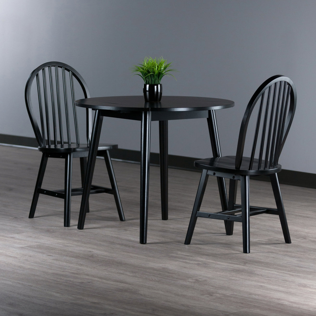 Moreno 3-Pc Drop Leaf Dining Table with Windsor Chairs, Black