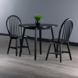 Moreno 3-Pc Drop Leaf Dining Table with Windsor Chairs, Black