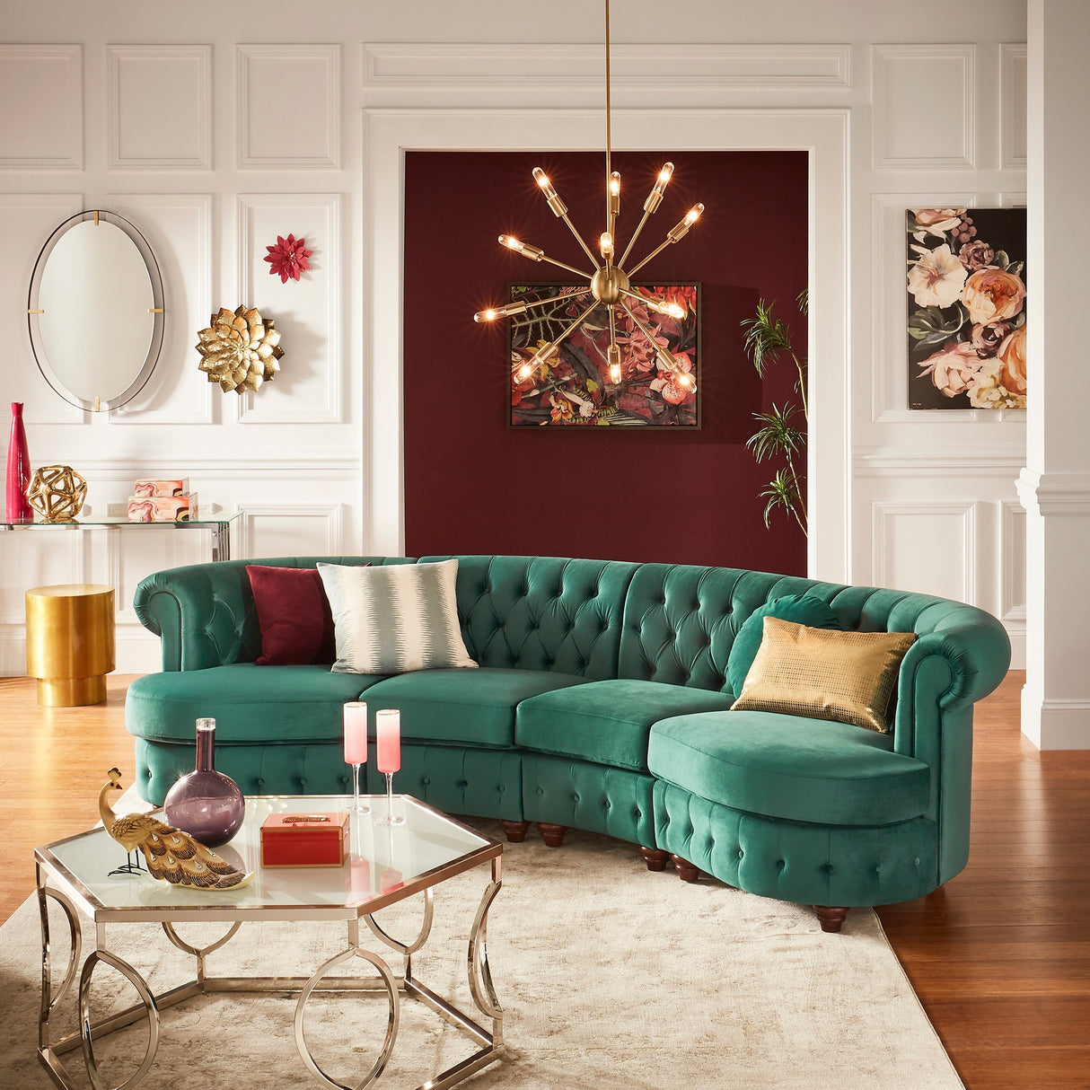 Morgan Velvet Scrolled 4-seat Curved Chesterfield Sofa by iNSPIRE Q Bold
