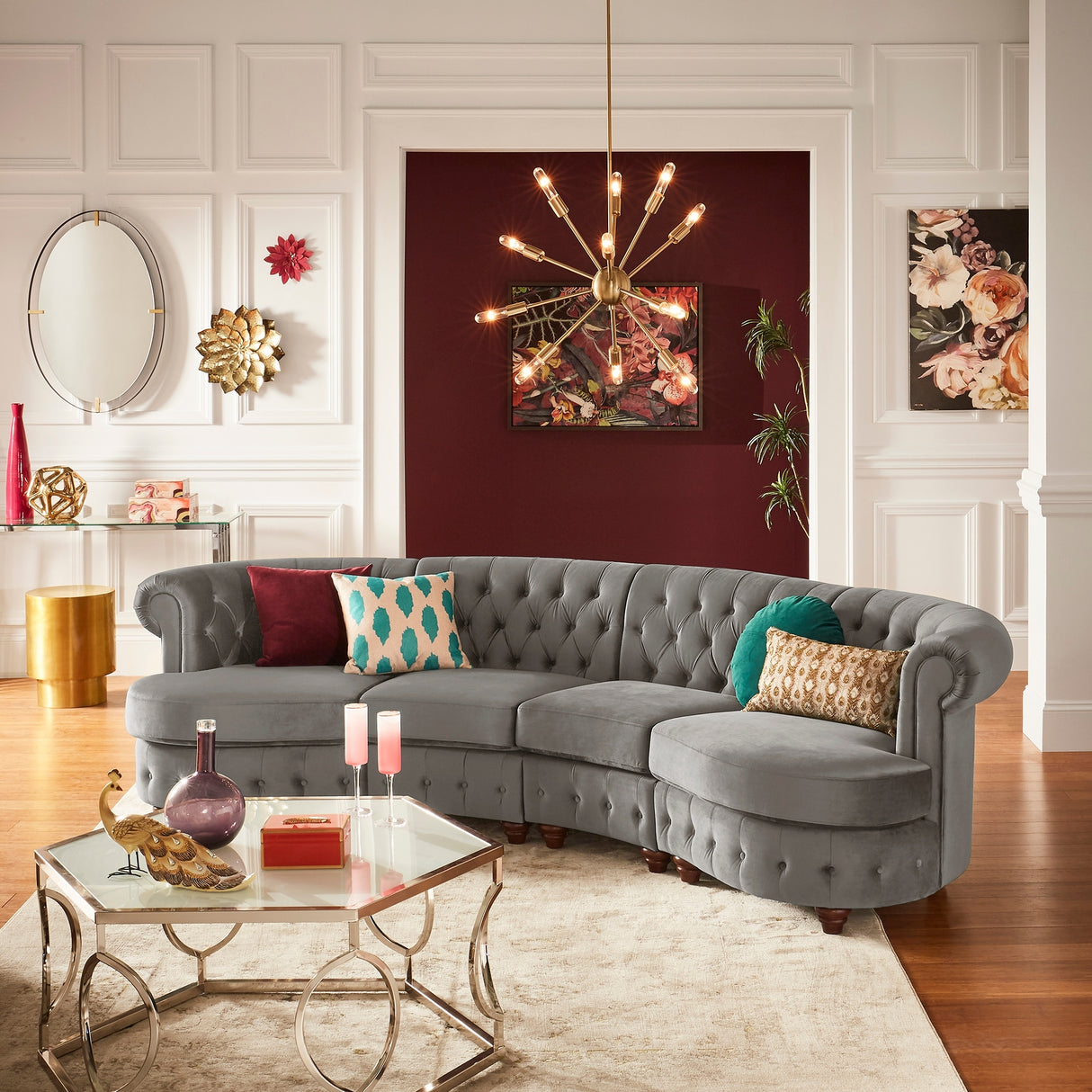 Morgan Velvet Scrolled 4-seat Curved Chesterfield Sofa by iNSPIRE Q Bold
