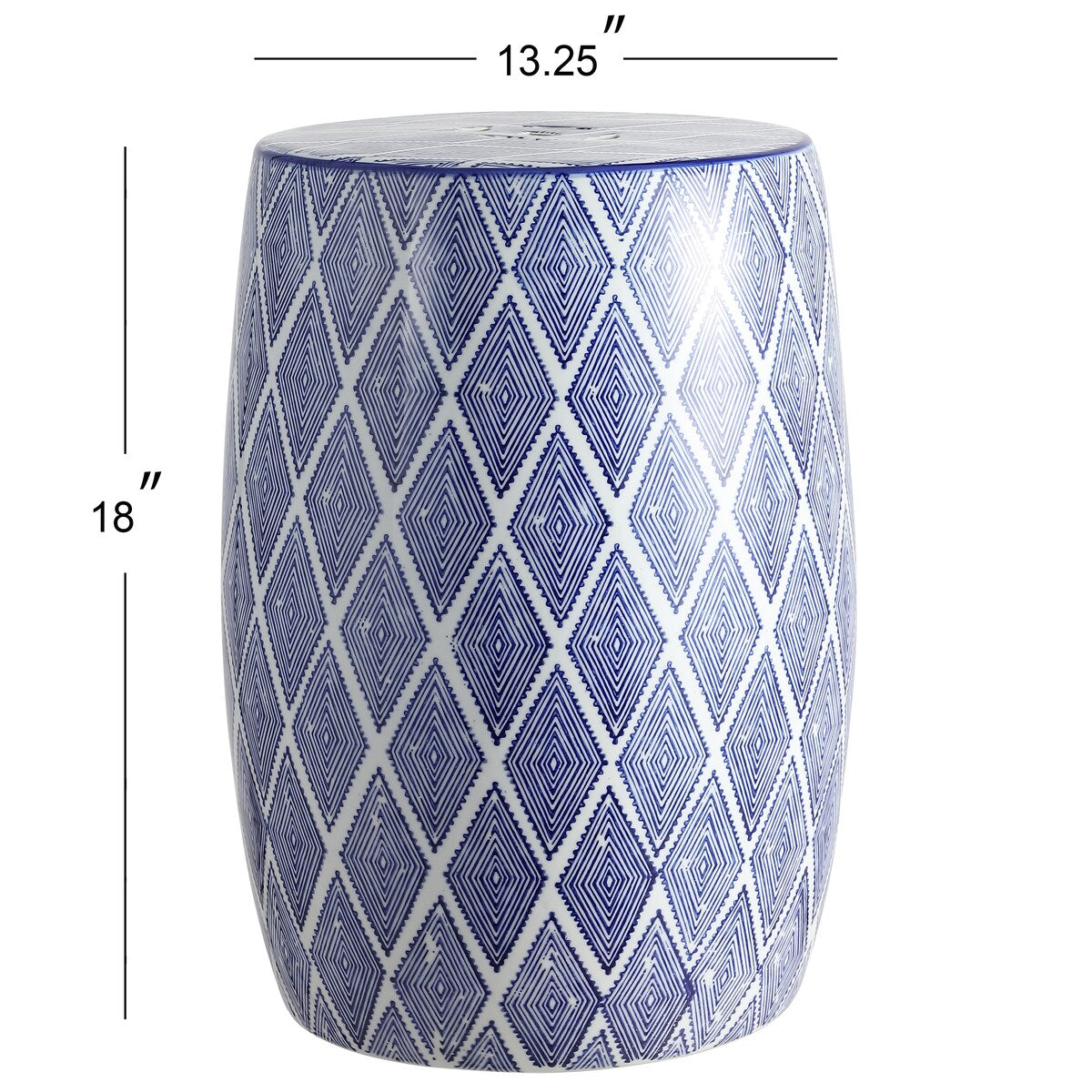 Moroccan Diamonds 18" Ceramic Drum Garden Stool, Blue by JONATHAN Y