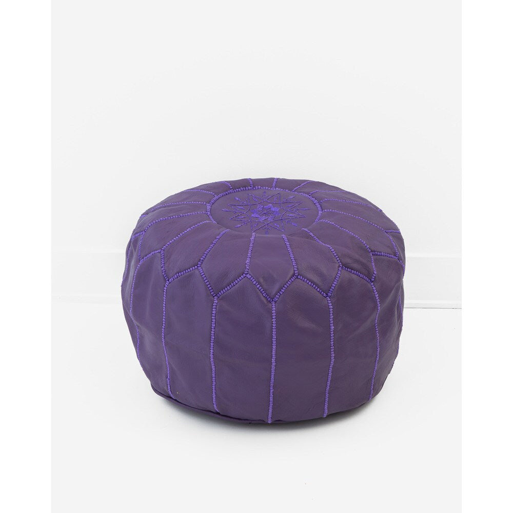 Handmade Moroccan Leather Pouf Unstuffed Ottoman, Purple (Morocco)