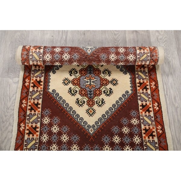 Moroccan Tribal Hand Knotted Wool Oriental Geometric Area Rug - 4'9" x 2'6"
