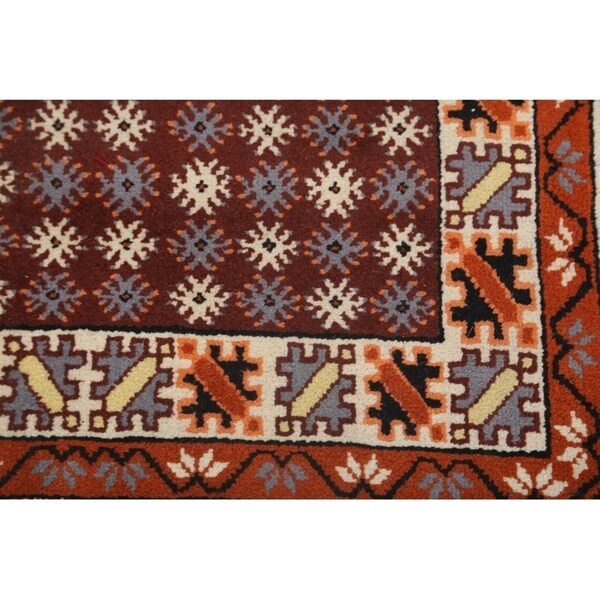 Moroccan Tribal Hand Knotted Wool Oriental Geometric Area Rug - 4'9" x 2'6"