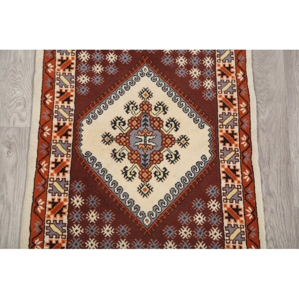 Moroccan Tribal Hand Knotted Wool Oriental Geometric Area Rug - 4'9" x 2'6"